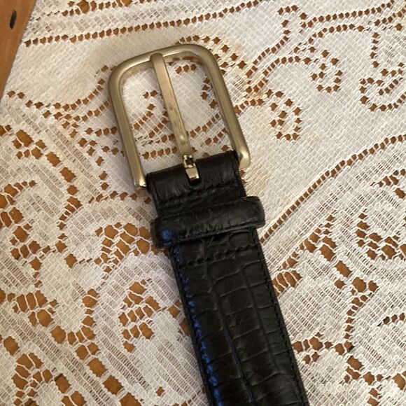 Tasso Elba Black Croc Embossed Italian Leather Bronze Color Buckle Men’s 36 - Picture 3 of 10